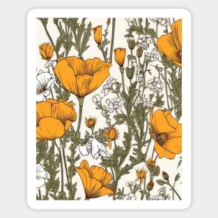 California Poppy Flower Pattern - Wildflower Illustration Sticker